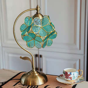 Handcrafted Green Glass Petal Table Lamp