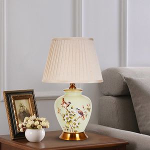 Retro Hand-Painted Ceramic Light-Green Desk Bedside Table Lamp LED