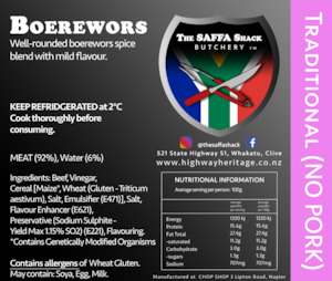 From The Butchery: Boerewors: Traditional (No Pork) / kg