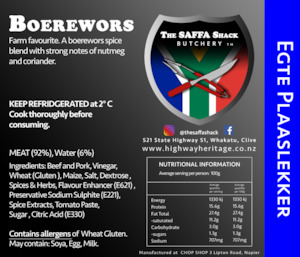 From The Butchery: Boerewors: Egte Plaaslekker / kg