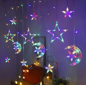 Christmas Ramadan Moon Star Holiday Curtain LED Lights (Solar/Plug) (Colour)