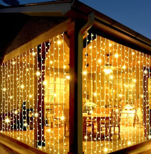 3*3M 300 LED Warm white Curtain Lights (Solar/Plug)