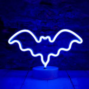 Bat Shaped Neon Light with Stand Base (Blue) (USB+Battery)