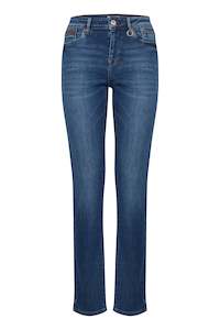 Pulz Emma Jeans Highwaist Straight Leg - Medium Denim Blue