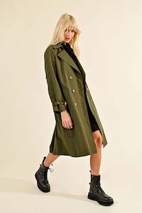 Womens Jackets: Lili Sidonio Khaki Woven Trench
