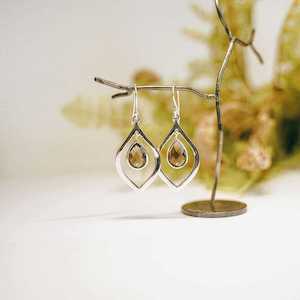 Crystal And Gem Stone Collection: Lotus Petal Teardrop Sterling Silver Earrings