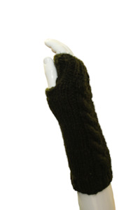 Gloves: Olive Cable Wool Wrist Warmers