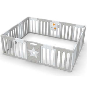 Playpens: Coolever Baby Playpen Baby Fence 16+2 Panels (Grey & White Stars)