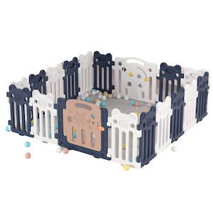Baby Playpen 18+2 Panels (Little Bear & Bee)-Blue / White