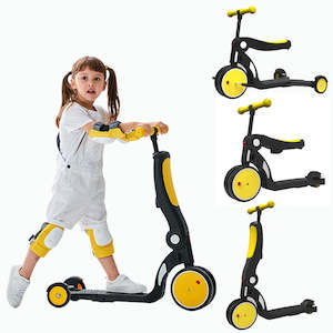 Babies Kids: Birthday Gift Yellow Convertible 3-in-1 Balance Bike, Tricycle & Scooter for Aged 1-3-6 Years Old