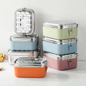 Leakproof 304 Stainless Steel Bento Lunch Box-3 Grids (Blue/Pink/Orange/Green)