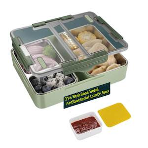 Bento Lunch Boxes: Insulated 316 Stainless Steel Kids Bento Lunch Box 1.6L- Green