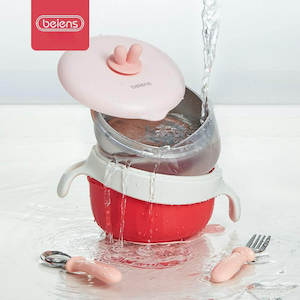 Bento Lunch Boxes: Baby Toddler Thermal Stainless Steel Suction Plate /Bowl 8 Pieces Set-Red