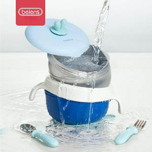 Bento Lunch Boxes: Thermal Stainless Steel Baby Toddler Suction Bowl Set (Spoon Fork )-Blue