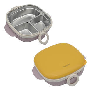 Bento Lunch Boxes: 800ml 3 Grids Thermal Stainless Steel Suction Plate /Bowl-Yellow & Lavender