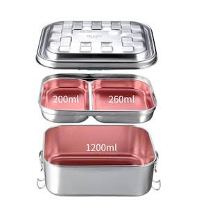 Bento Lunch Boxes: Leakproof 304 Stainless Steel Adult Bento Lunch Box 1.66L-2 Grids