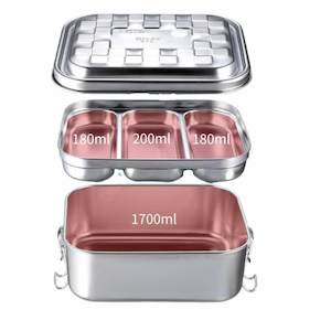 Leakproof 304 Stainless Steel Adult Bento Lunch Box 2.26L-3 Grids