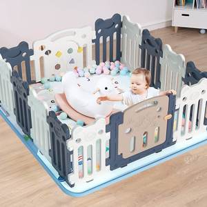 Babies Kids: Baby Playpen 12+2 Panels (Little Bear & Bee)-Blue / White
