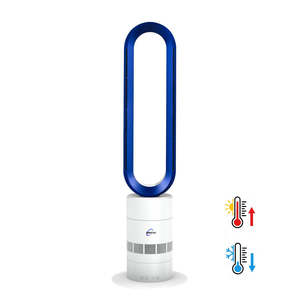 Bladeless Tower Cooling Fan & Stand Heater For Bedroom | ClimateMaster | Blue/White