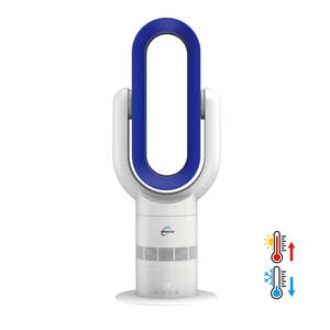 Electronics: Bladeless Tower Fan Heater NZ – Heating & Cooling Combo - Quiet For Bedroom | ThermalFlow | Blue/White