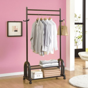 Wangja Wardrobe organiser – Mobile clothing rack with 2 shelves White NHC-154 &hellip;