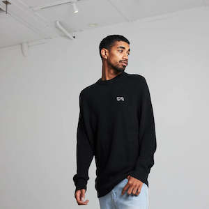 Him Hoodies Crews: CRATE // Waffle Crew Knit BLACK