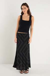 Dress: AMONG THE BRAVE // Summit Maxi Skirt BLACK LINES