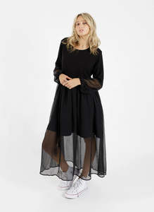 FEDERATION // Sheer Tier Dress BLACK