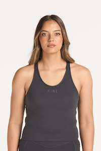 RACERBACK CROP SINGLET W/ IN-BUILT BRA CHARCOAL