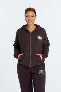 WASHED ZIP UP HOODIE ESPRESSO