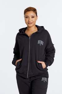 WASHED ZIP UP HOODIE ONYX