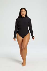 CORE RIBBED HIGH-NECK BODYSUIT ONYX