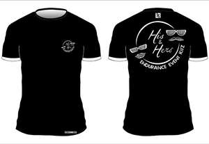 Products: His and Hers Running t-shirt, Black with White sleeve trim – His & Hers Endurance Event KITZ
