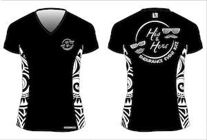 His and Hers Running t-shirt, Womens cut V neck, Black with design down both sid&hellip;