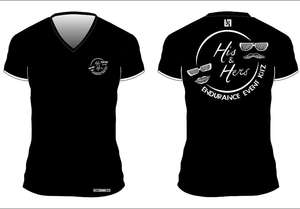 His and Hers Running t-shirt, Womens V neck Cut, Black with White sleeve trim �&hellip;