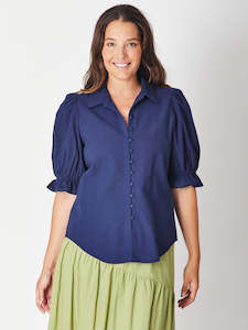 Blouses Shirts: Collar Shirt Navy