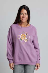 Jumpers Cardigans: Grape Retro Flowers Sweater