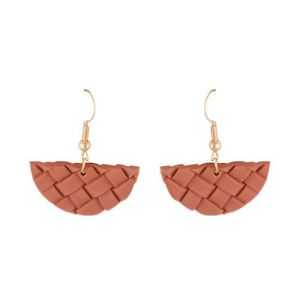 Rattan Earrings Crescent Pink Small
