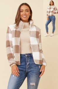 Jackets Outerwear: Mocha Check Teddy Jacket