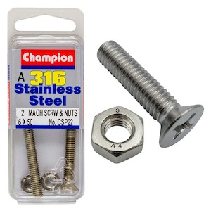 Champion 316/A4 Machine Set Screw & Nut - Csk 6 x 50 (A)