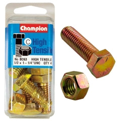 Fasteners Blister Packs Set Screws Nuts: Champion 1-1/4in x 1/2in Set Screw & Nut (C) - GR5