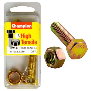 Fasteners Blister Packs Set Screws Nuts: Champion M12 x 35 x 1.5 Set Screw & Nut (C) - GR8.8