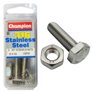 Fasteners Blister Packs Set Screws Nuts: Champion Set Screw & Nut 10 x 50 (B)