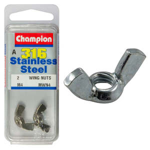 Fasteners Blister Packs Wing Nuts Stainless: Champion 4mm Wing Nut - 316/A4