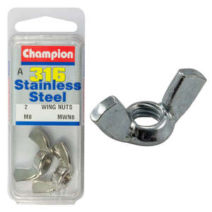Fasteners Blister Packs Wing Nuts Stainless: Champion 8mm Wing Nut - 316/A4