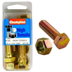 Fasteners Blister Packs: Champion 1-1/2in x 1/2in Bolt And Nut (C) - GR5