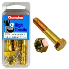 Fasteners Blister Packs: Champion 1-3/4in x 1/2in Bolt And Nut (C) - GR5