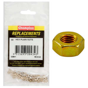Fasteners Replacement Packs Bolts Set Screws Nuts: Champion M3 x 0.5 Plain Hex Nut -50pk