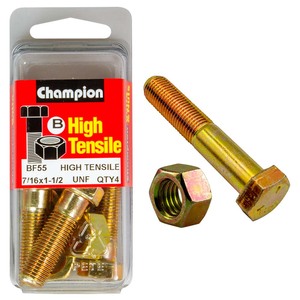 Fasteners Blister Packs Set Screws Nuts: Champion 1-1/2in x 7/16in Bolt And Nut (B) - GR5