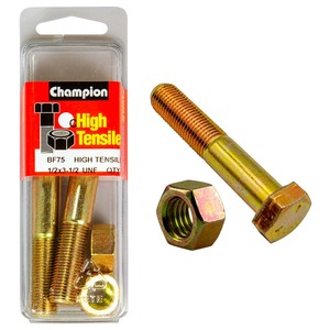 Fasteners Blister Packs: Champion 3-1/2in x 1/2in Bolt And Nut (C) - GR5